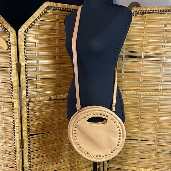 Anthropologie Tan Sheepskin supple soft Leather Crossbody Bag with studs - Picture 1 of 9